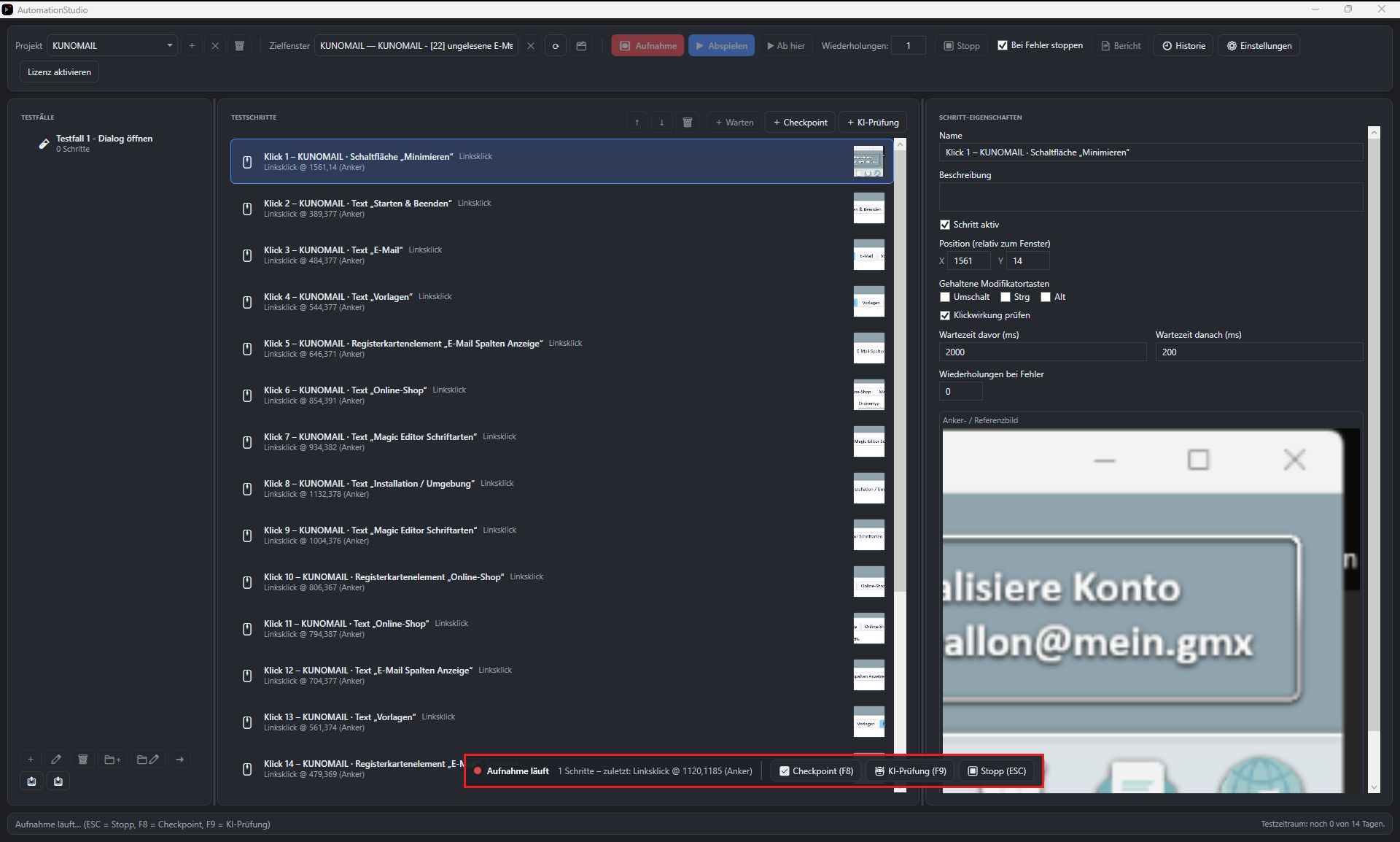 Screenshot: Vollstaendiger Testfall nach Ende der Aufnahme