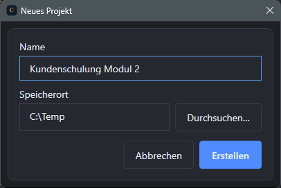 Screenshot: Dialog zum Anlegen eines neuen Projekts