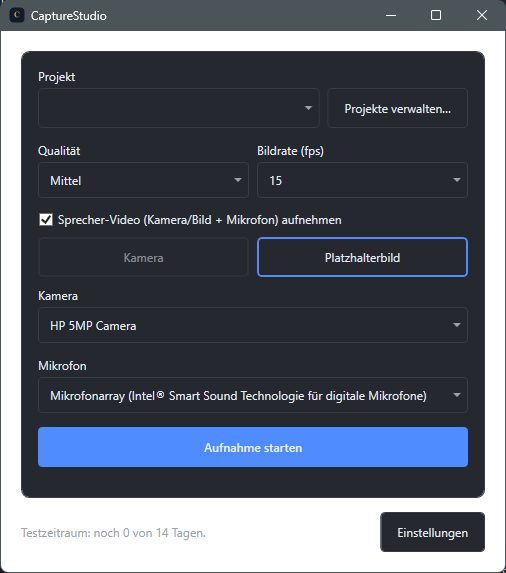 Screenshot: Kachel-Auswahl mit aktiv gewaehlter Platzhalterbild-Kachel