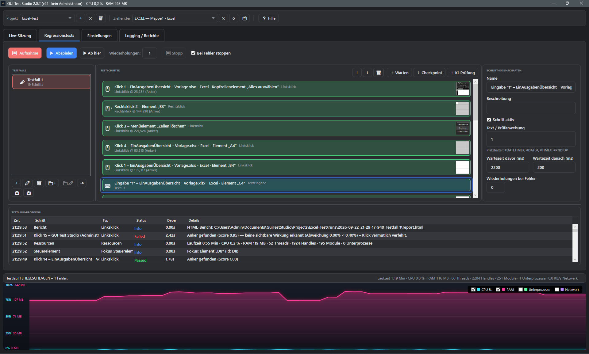 Screenshot: Testautomatisierung in GUI Test Studio