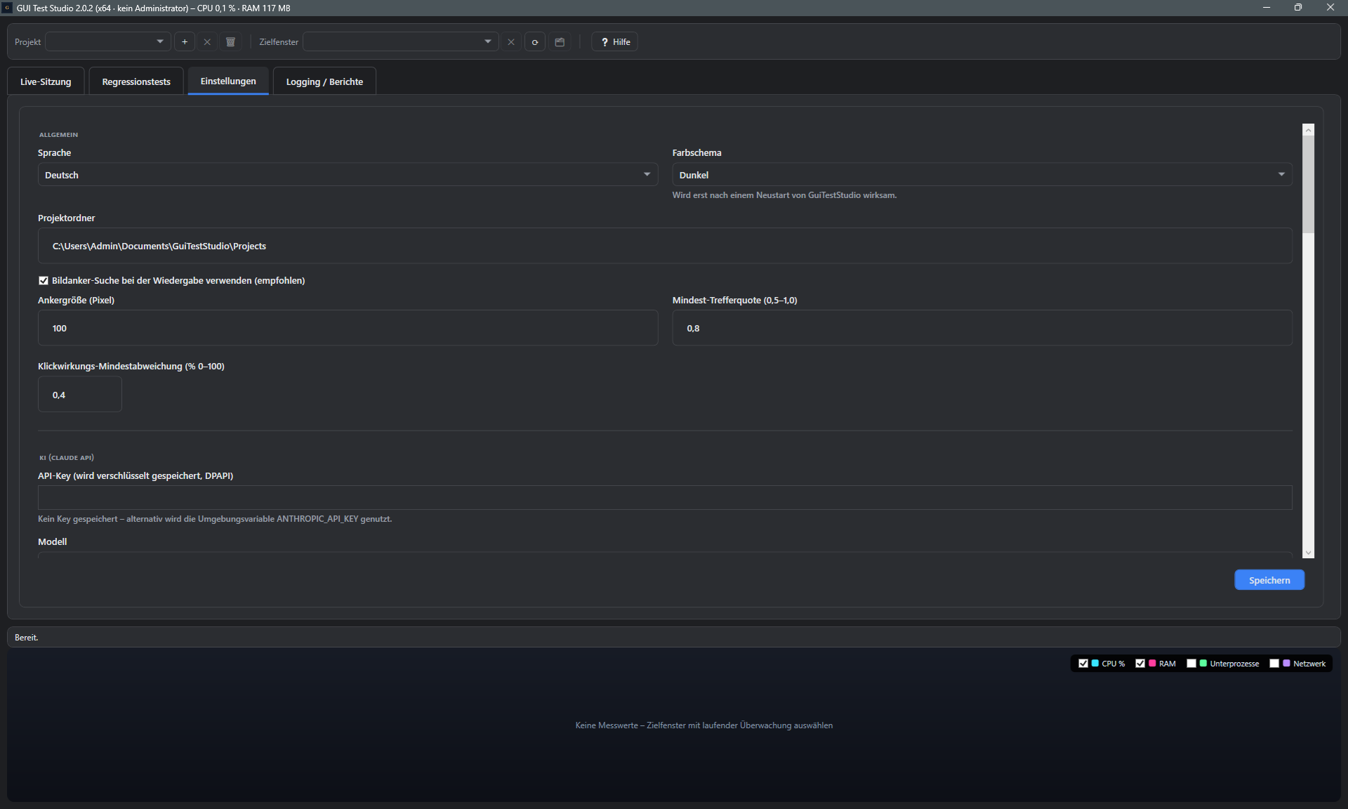 Screenshot: Einstellungen-Panel, Abschnitt Allgemein
