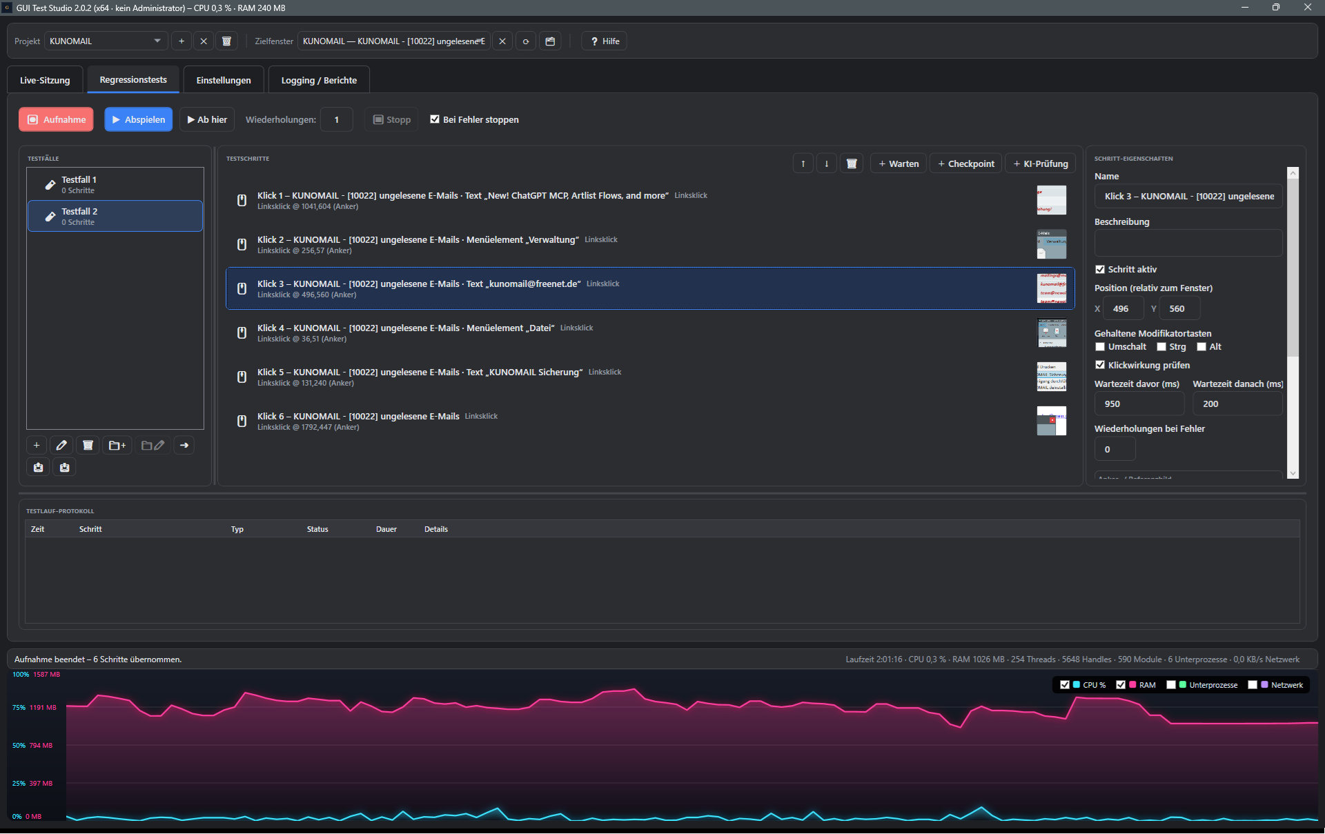 Screenshot: Zweiter Testfall in der Testfall-Liste