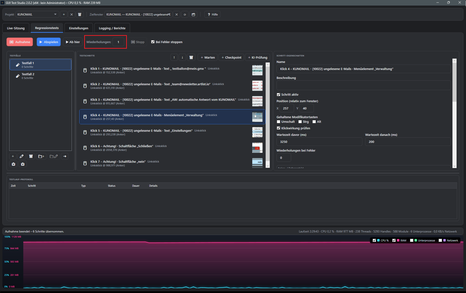 Screenshot: Wiederholungen-Feld hervorgehoben