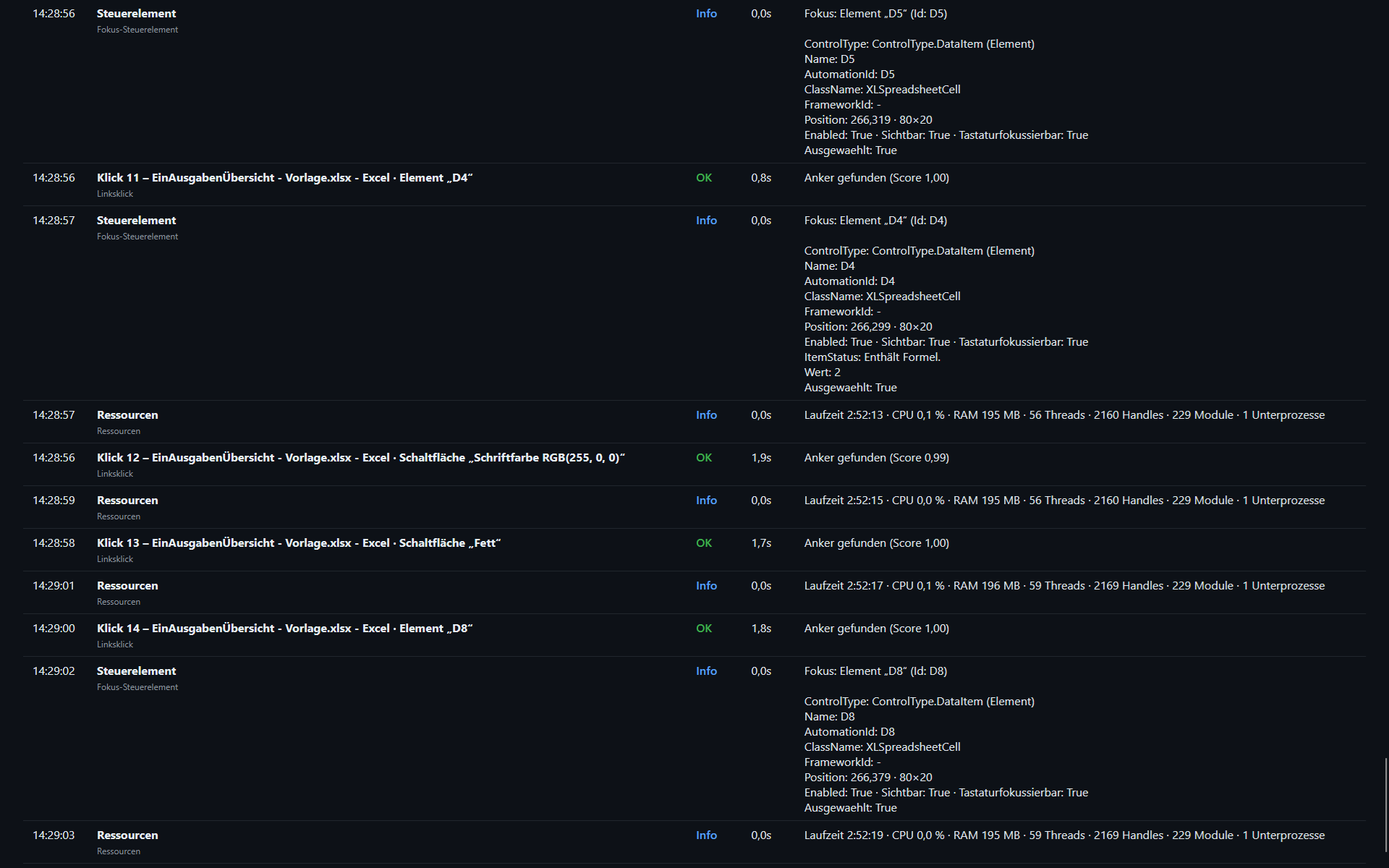 Screenshot: Ausgeklappte Ereignis-Details im Bericht