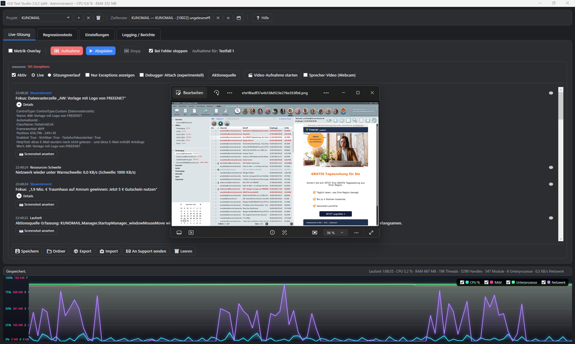 Screenshot: Screenshot-Ansicht zu einem Fokus-Ereignis