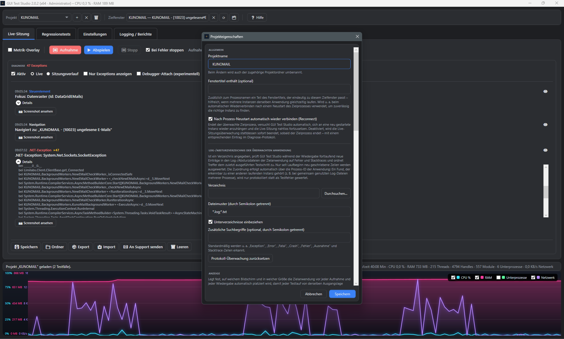 Screenshot: Hinweistext zum automatischen Wiederanhaengen, Live-Sitzung laeuft im Hintergrund weiter