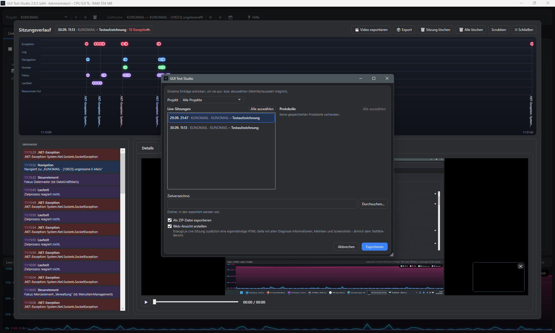 Screenshot: Zusaetzliche Option Web-Ansicht erstellen im Export-Dialog
