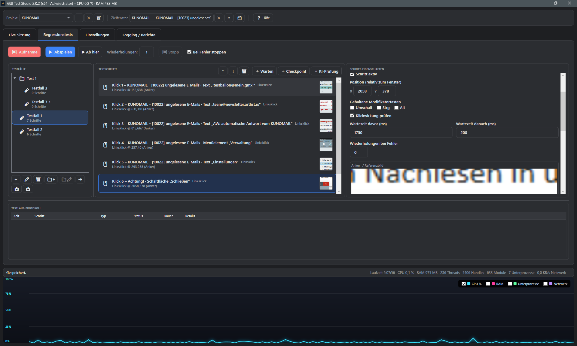 Screenshot: Testfaelle-Liste als Beispiel fuer Ordner und Benennung