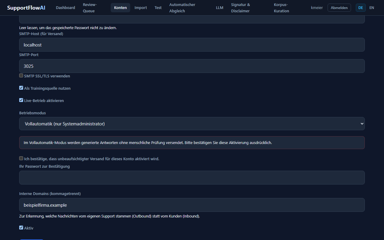 Screenshot: Formular als AccountManager, Vollautomatik-Option deaktiviert