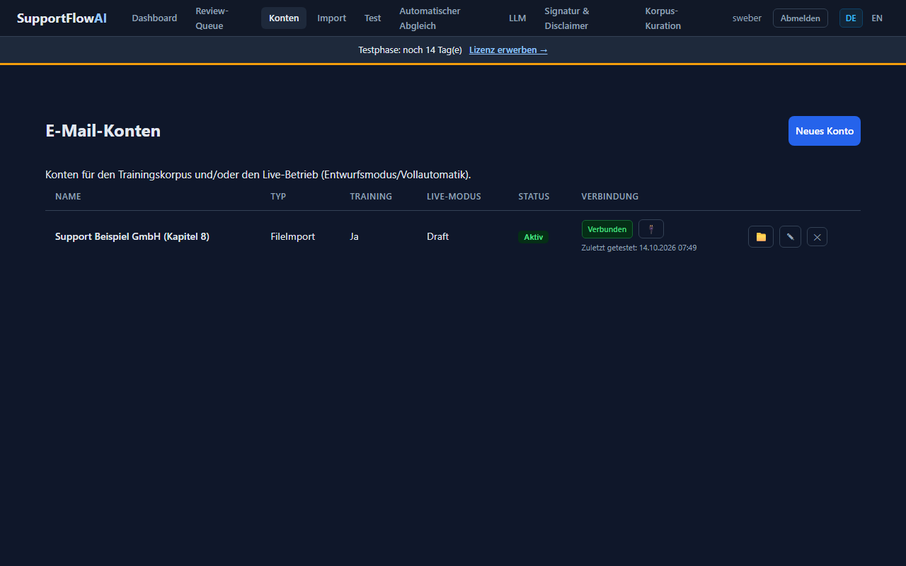 Screenshot: Nav-Leiste und Kontoliste als AccountManager