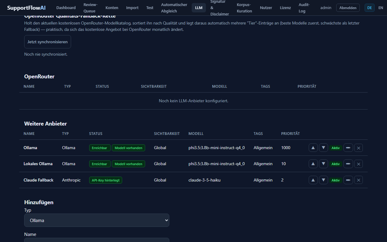 Screenshot: Echter Anthropic-Cloud-Provider in der Anbieter-Tabelle